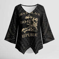Personalized Haiti First Black Republic Kimono Sleeve Blouse Negre Marron With Map And Flag - Polynesian Pride