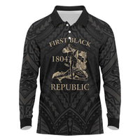 Personalized Haiti First Black Republic Long Sleeve Polo Shirt Negre Marron With Map And Flag