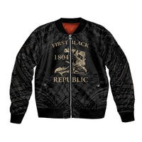 Personalized Haiti First Black Republic Sleeve Zip Bomber Jacket Negre Marron With Map And Flag LT9 Unisex Black - Polynesian Pride