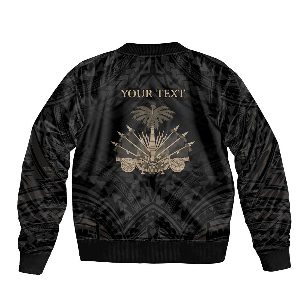 Personalized Haiti First Black Republic Sleeve Zip Bomber Jacket Negre Marron With Map And Flag LT9 - Polynesian Pride