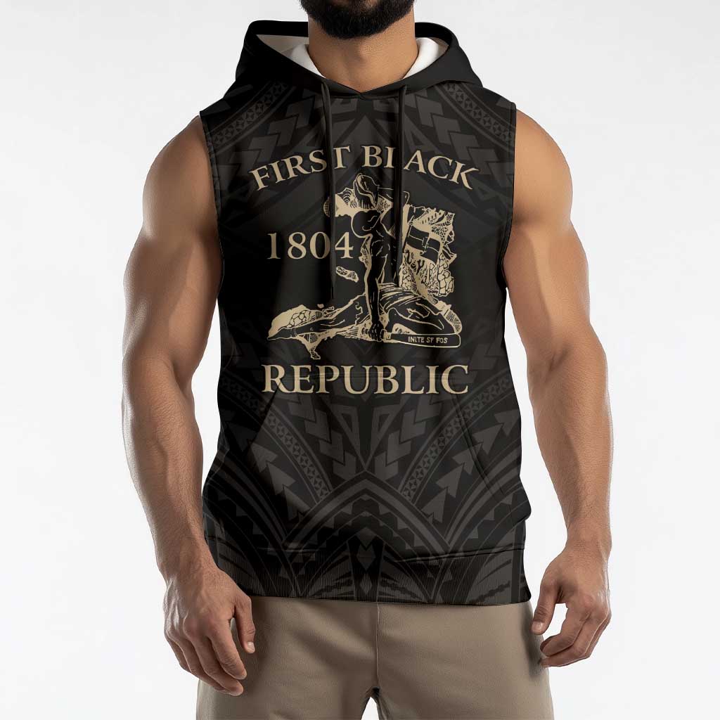Personalized Haiti First Black Republic Sleeveless Hoodie Negre Marron With Map And Flag LT9 - Polynesian Pride