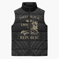 Personalized Haiti First Black Republic Sleeveless Puffer Jacket Negre Marron With Map And Flag LT9 Unisex Black - Polynesian Pride