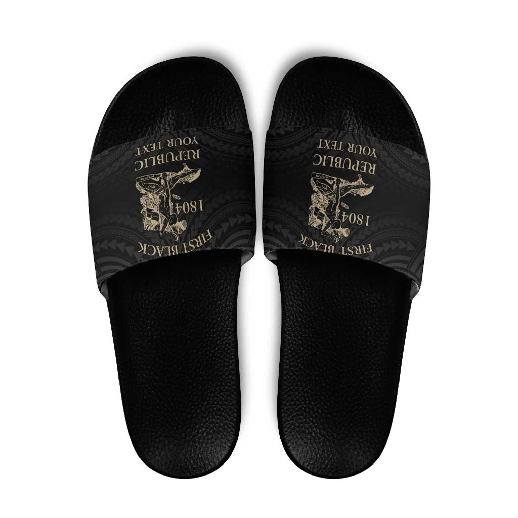Personalized Haiti First Black Republic Slide Sandals Negre Marron With Map And Flag LT9 Black - Polynesian Pride