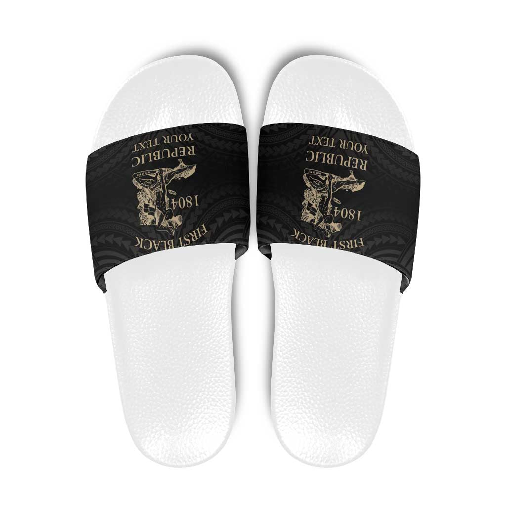 Personalized Haiti First Black Republic Slide Sandals Negre Marron With Map And Flag LT9 Black - Polynesian Pride