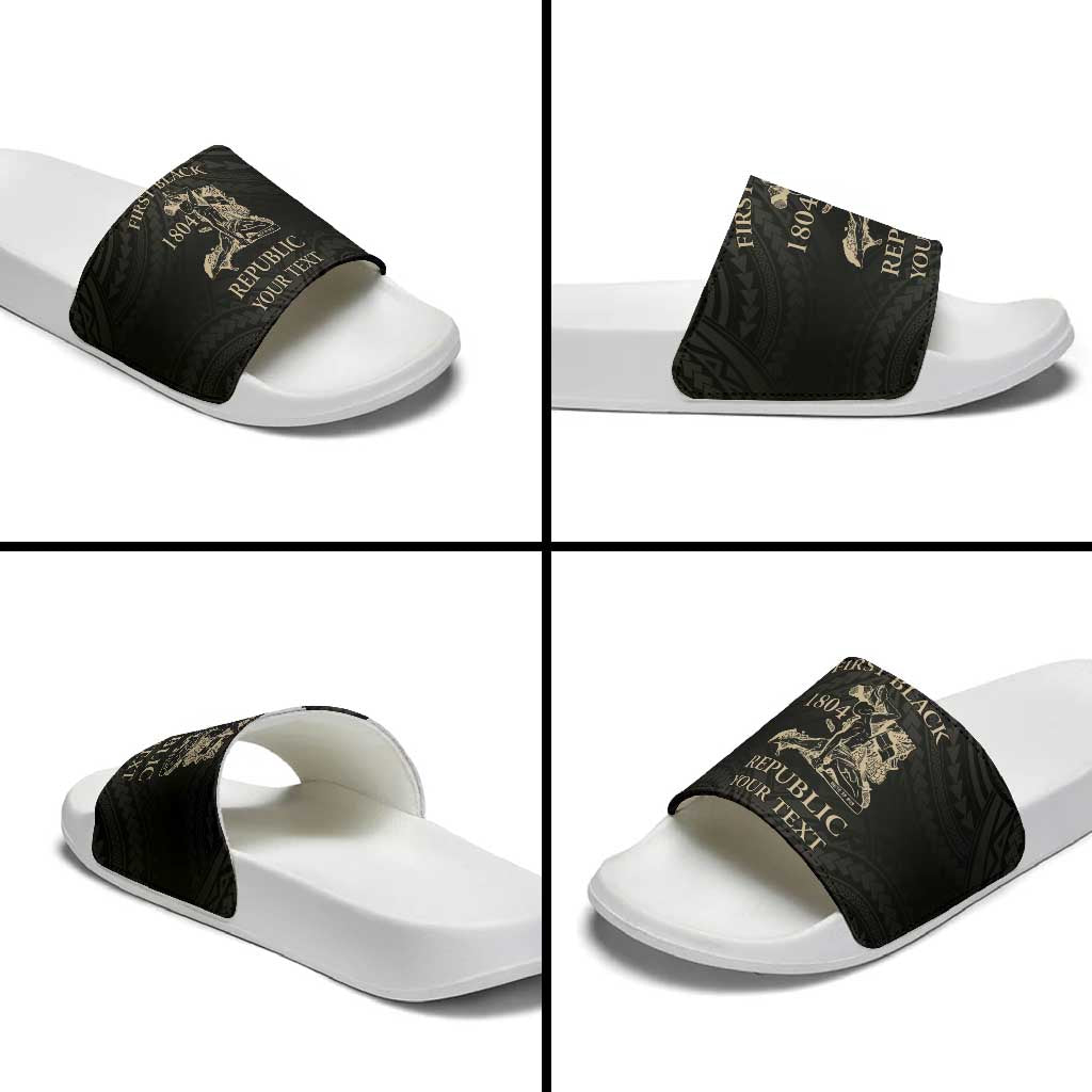 Personalized Haiti First Black Republic Slide Sandals Negre Marron With Map And Flag LT9 - Polynesian Pride