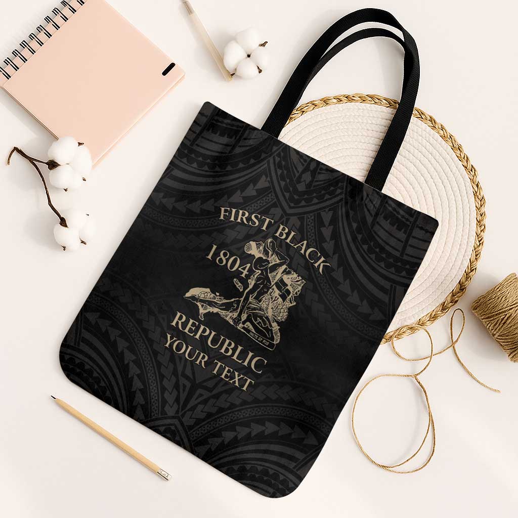 Personalized Haiti First Black Republic Tote Bag Negre Marron With Map And Flag LT9 Black Strap One Size Black - Polynesian Pride