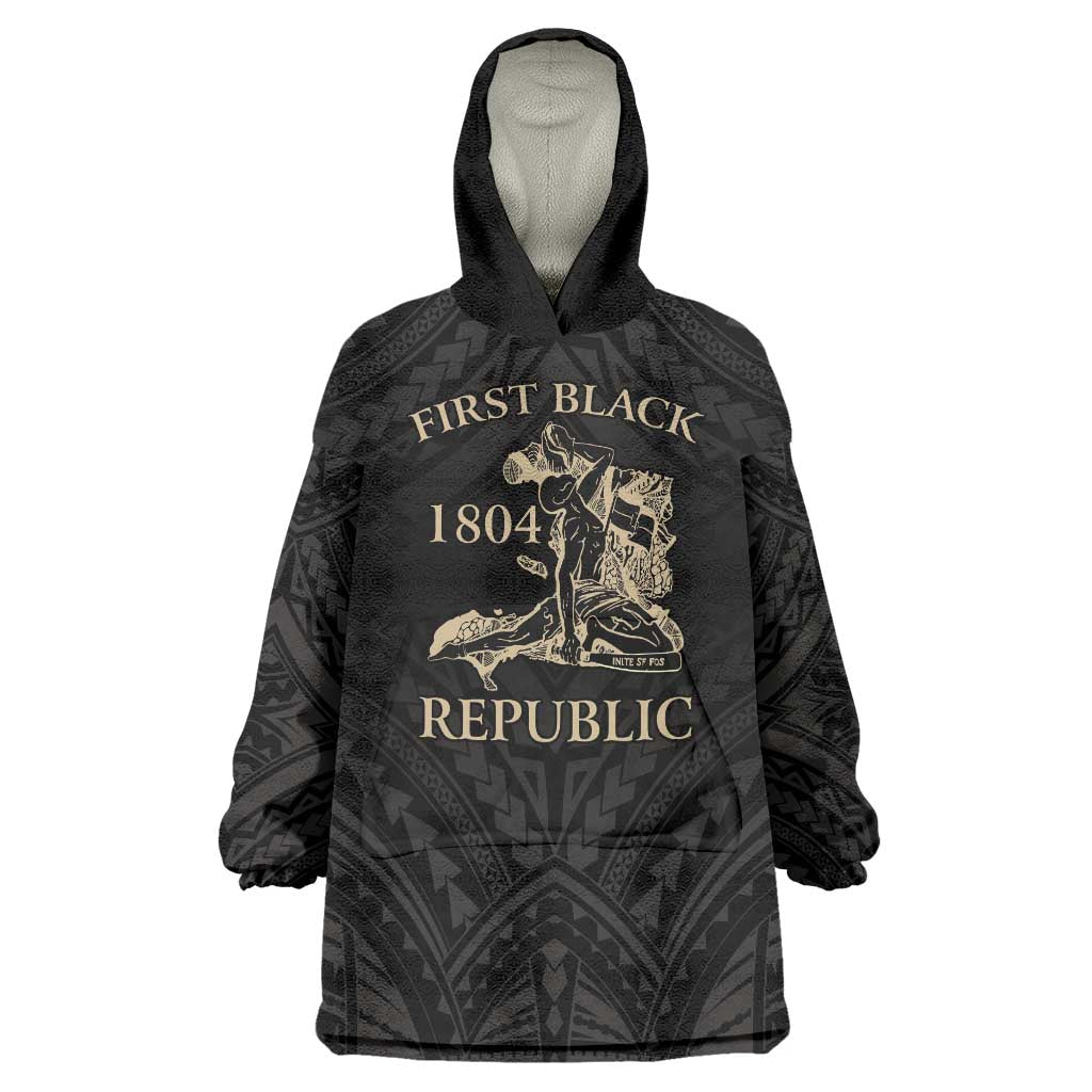 Personalized Haiti First Black Republic Wearable Blanket Hoodie Negre Marron With Map And Flag LT9 One Size Black - Polynesian Pride