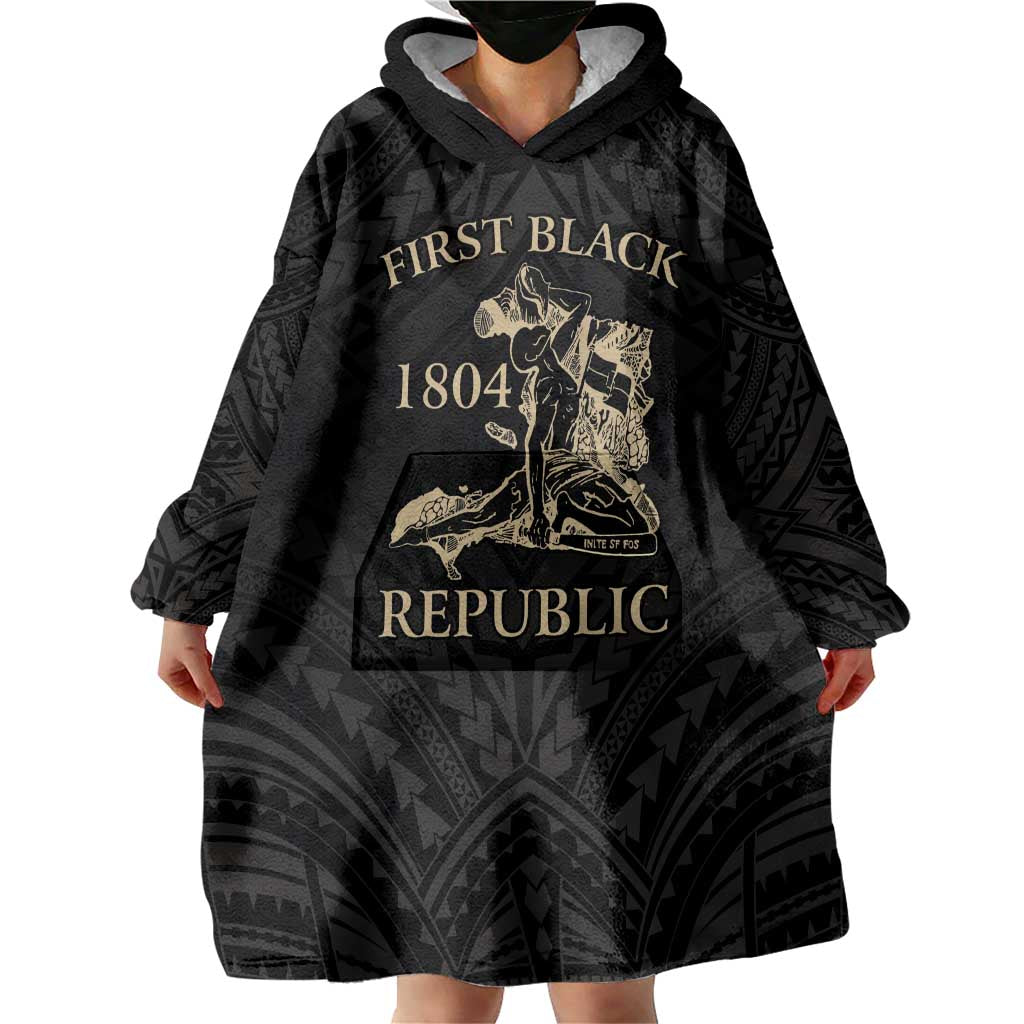 Personalized Haiti First Black Republic Wearable Blanket Hoodie Negre Marron With Map And Flag