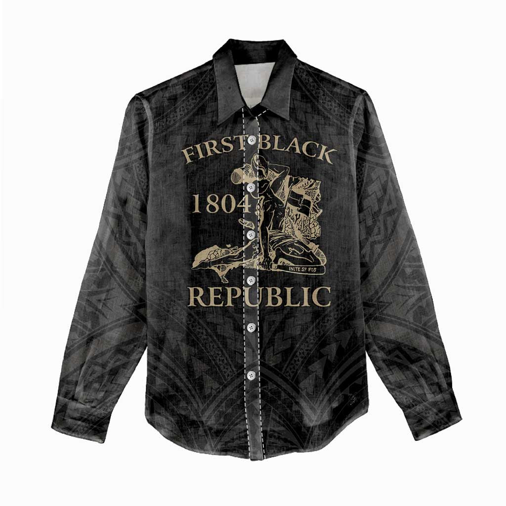 Personalized Haiti First Black Republic Women Casual Shirt Negre Marron With Map And Flag