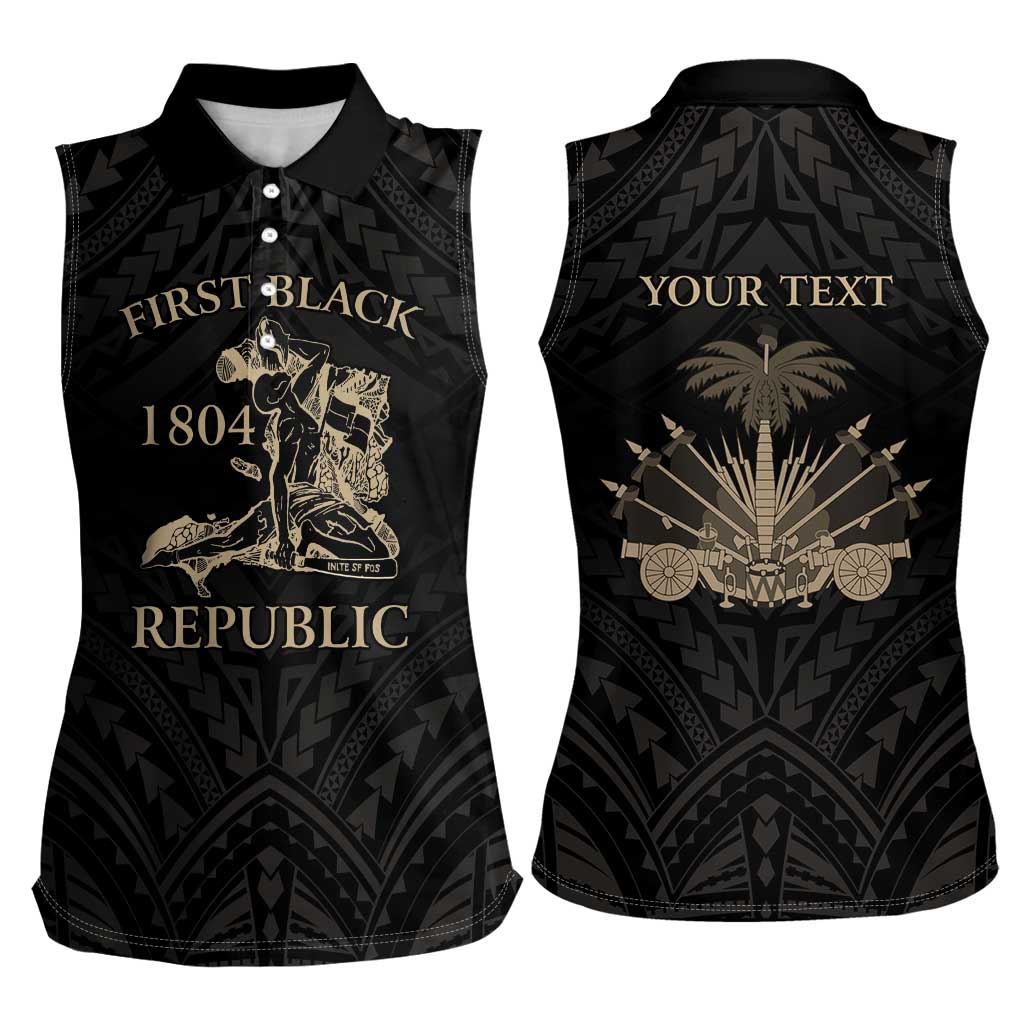 Personalized Haiti First Black Republic Women Sleeveless Polo Shirt Negre Marron With Map And Flag