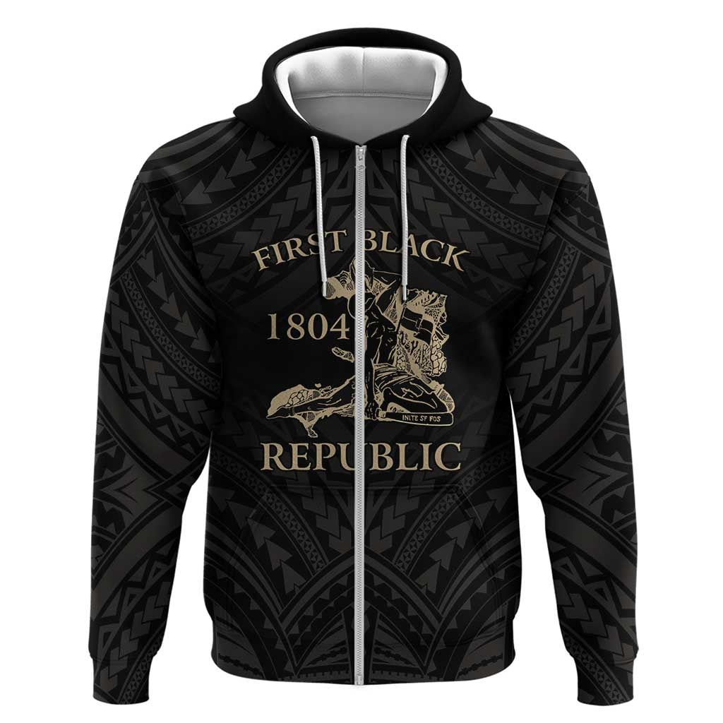Personalized Haiti First Black Republic Zip Hoodie Negre Marron With Map And Flag LT9 Zip Hoodie Black - Polynesian Pride