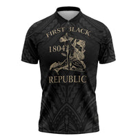 Personalized Haiti First Black Republic Zipper Polo Shirt Negre Marron With Map And Flag - Polynesian Pride