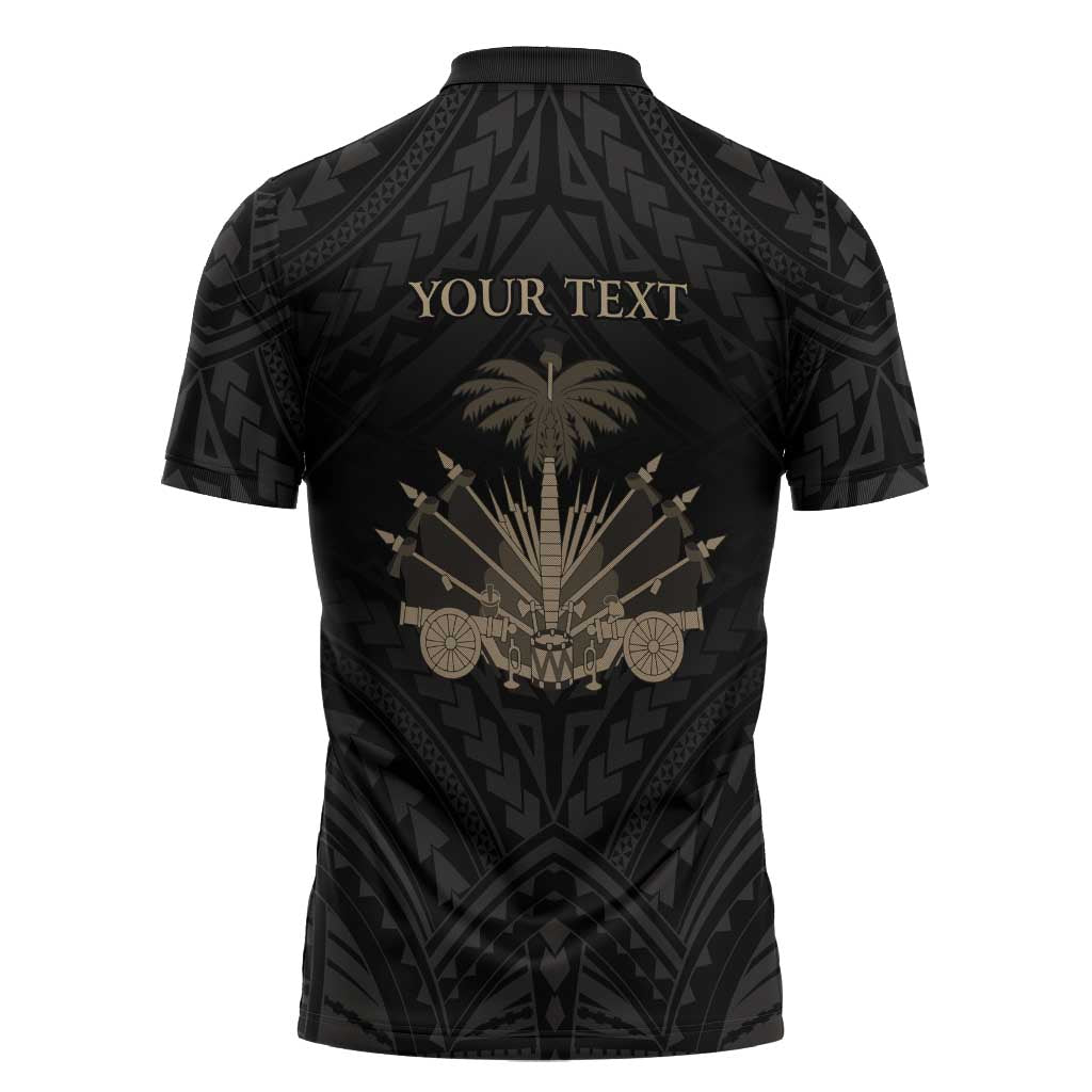 Personalized Haiti First Black Republic Zipper Polo Shirt Negre Marron With Map And Flag - Polynesian Pride