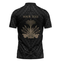 Personalized Haiti First Black Republic Zipper Polo Shirt Negre Marron With Map And Flag - Polynesian Pride