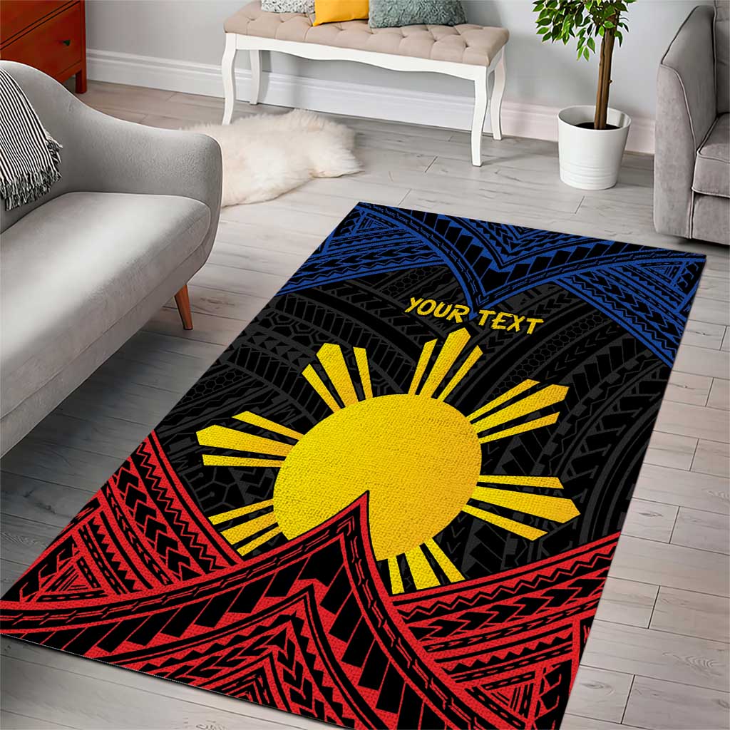 Personalized Philippines Area Rug Polynesian Tribal Tattoo with Filipino Flag Motif