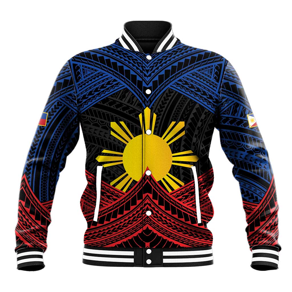 Personalized Philippines Baseball Jacket Polynesian Tribal Tattoo with Filipino Flag Motif