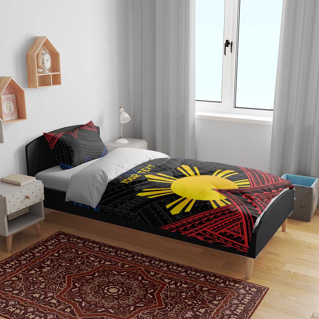 Personalized Philippines Bedding Set Polynesian Tribal Tattoo with Filipino Flag Motif