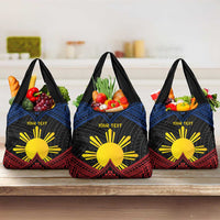 Personalized Philippines Grocery Bag Polynesian Tribal Tattoo with Filipino Flag Motif