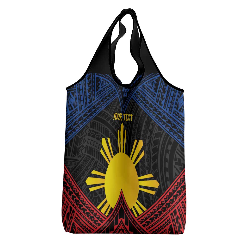 Personalized Philippines Grocery Bag Polynesian Tribal Tattoo with Filipino Flag Motif