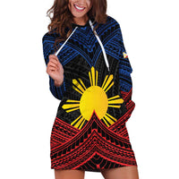 Personalized Philippines Hoodie Dress Polynesian Tribal Tattoo with Filipino Flag Motif