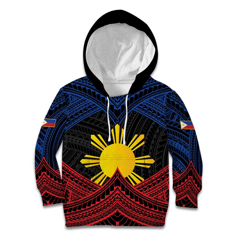 Personalized Philippines Kid Hoodie Polynesian Tribal Tattoo with Filipino Flag Motif