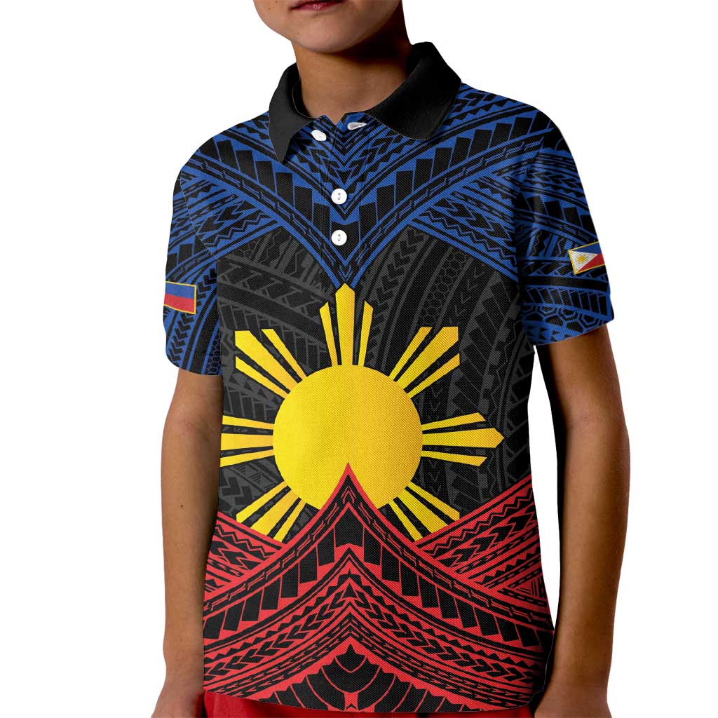 Personalized Philippines Kid Polo Shirt Polynesian Tribal Tattoo with Filipino Flag Motif