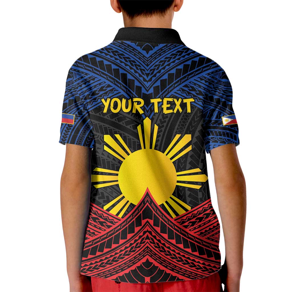 Personalized Philippines Kid Polo Shirt Polynesian Tribal Tattoo with Filipino Flag Motif