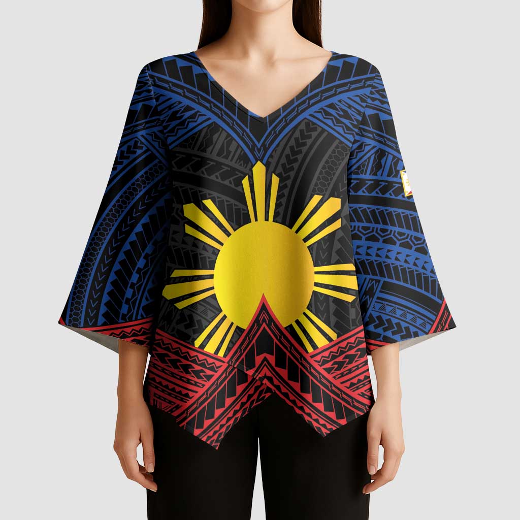 Personalized Philippines Kimono Sleeve Blouse Polynesian Tribal Tattoo with Filipino Flag Motif - Polynesian Pride