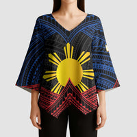 Personalized Philippines Kimono Sleeve Blouse Polynesian Tribal Tattoo with Filipino Flag Motif - Polynesian Pride