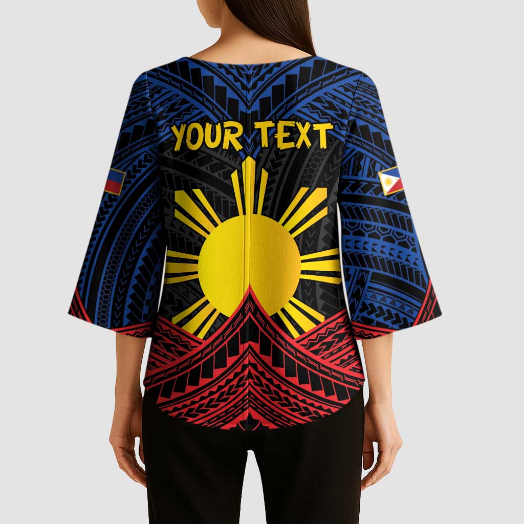 Personalized Philippines Kimono Sleeve Blouse Polynesian Tribal Tattoo with Filipino Flag Motif - Polynesian Pride