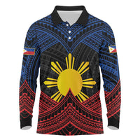 Personalized Philippines Long Sleeve Polo Shirt Polynesian Tribal Tattoo with Filipino Flag Motif