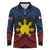Personalized Philippines Long Sleeve Polo Shirt Polynesian Tribal Tattoo with Filipino Flag Motif
