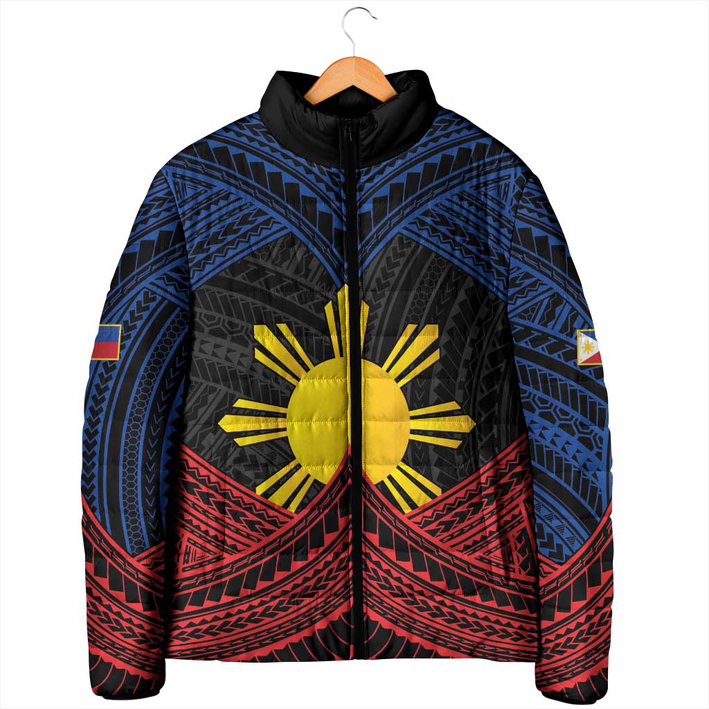 Personalized Philippines Padded Jacket Polynesian Tribal Tattoo with Filipino Flag Motif - Polynesian Pride