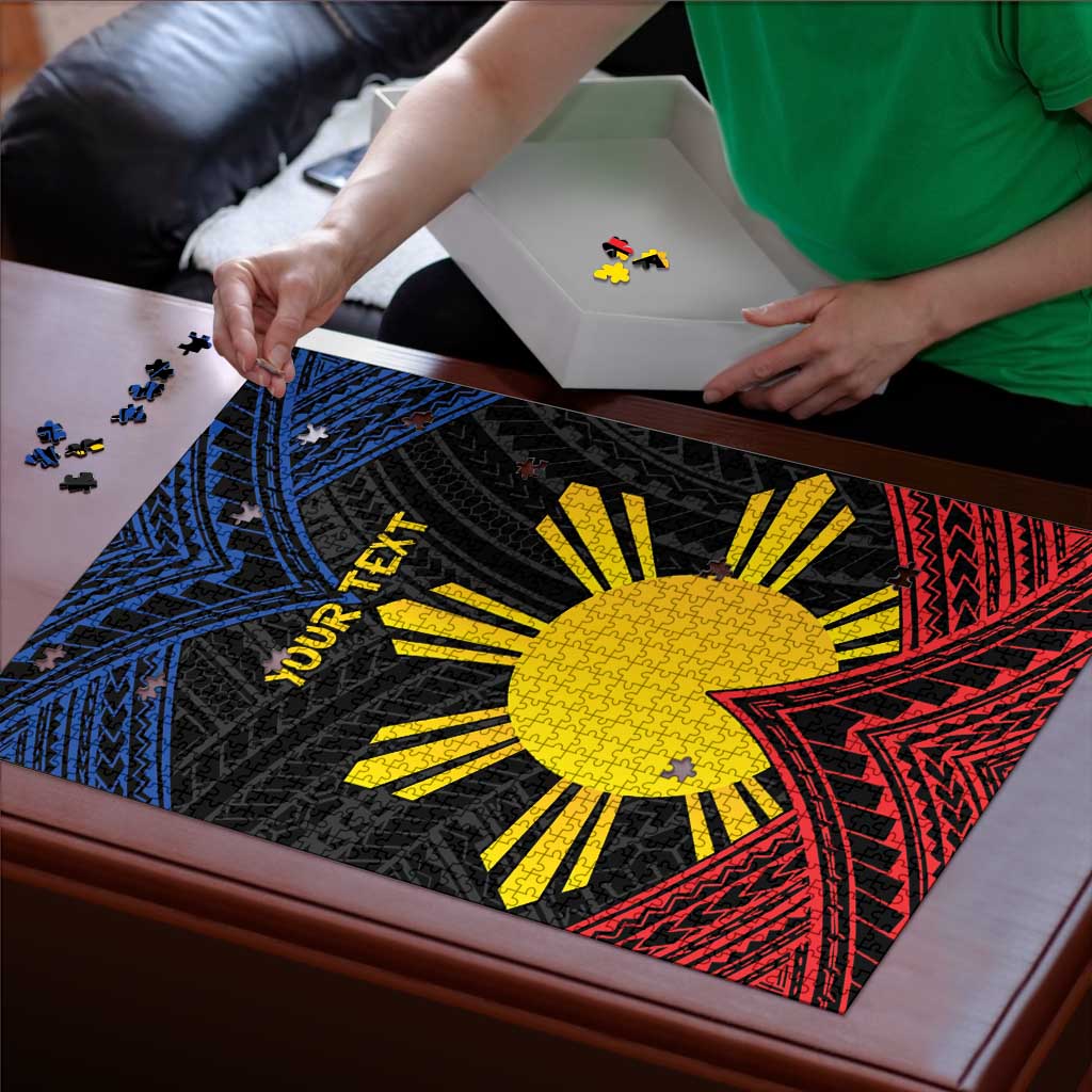 Personalized Philippines Puzzle Polynesian Tribal Tattoo with Filipino Flag Motif - Polynesian Pride