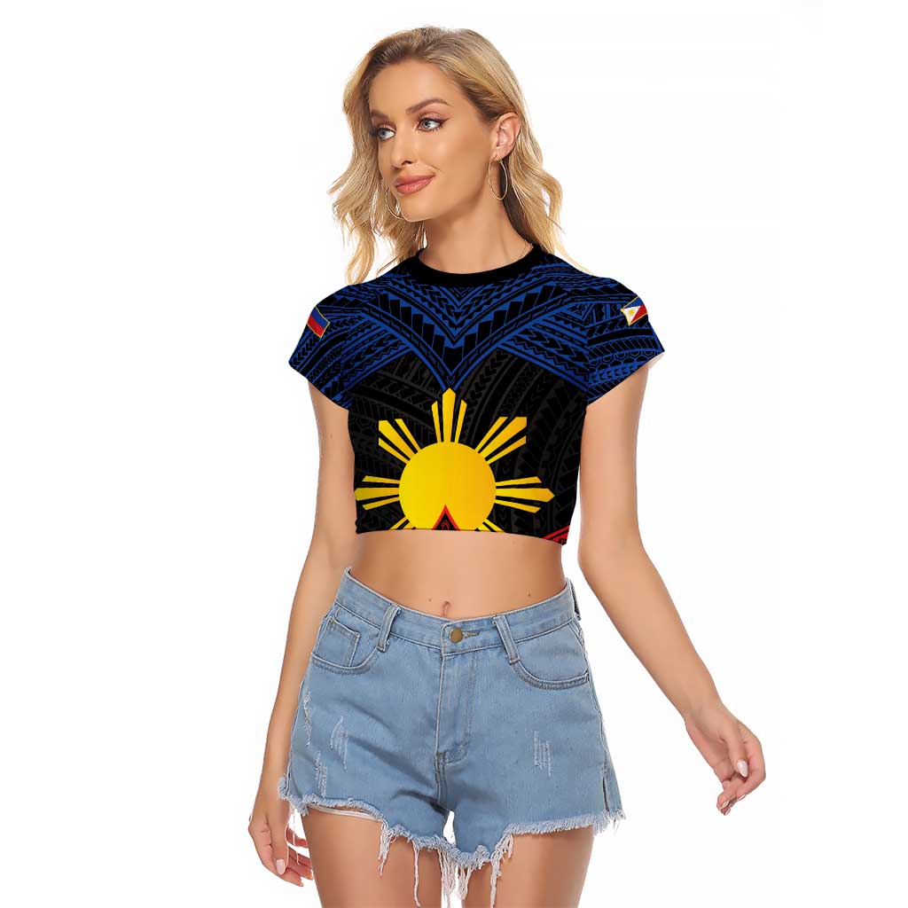 Personalized Philippines Raglan Cropped T Shirt Polynesian Tribal Tattoo with Filipino Flag Motif