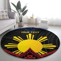 Personalized Philippines Round Carpet Polynesian Tribal Tattoo with Filipino Flag Motif