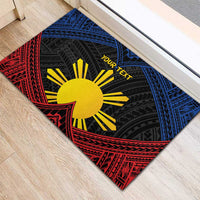 Personalized Philippines Rubber Doormat Polynesian Tribal Tattoo with Filipino Flag Motif