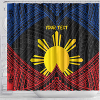 Personalized Philippines Shower Curtain Polynesian Tribal Tattoo with Filipino Flag Motif