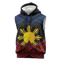 Personalized Philippines Sleeveless Hoodie Polynesian Tribal Tattoo with Filipino Flag Motif - Polynesian Pride