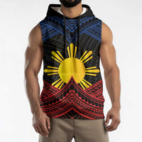 Personalized Philippines Sleeveless Hoodie Polynesian Tribal Tattoo with Filipino Flag Motif - Polynesian Pride