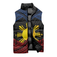 Personalized Philippines Sleeveless Puffer Jacket Polynesian Tribal Tattoo with Filipino Flag Motif - Polynesian Pride