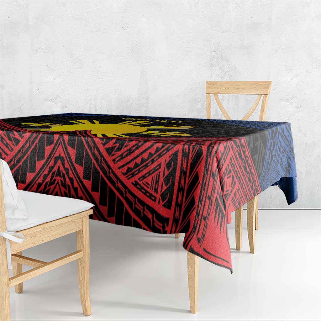 Personalized Philippines Tablecloth Polynesian Tribal Tattoo with Filipino Flag Motif