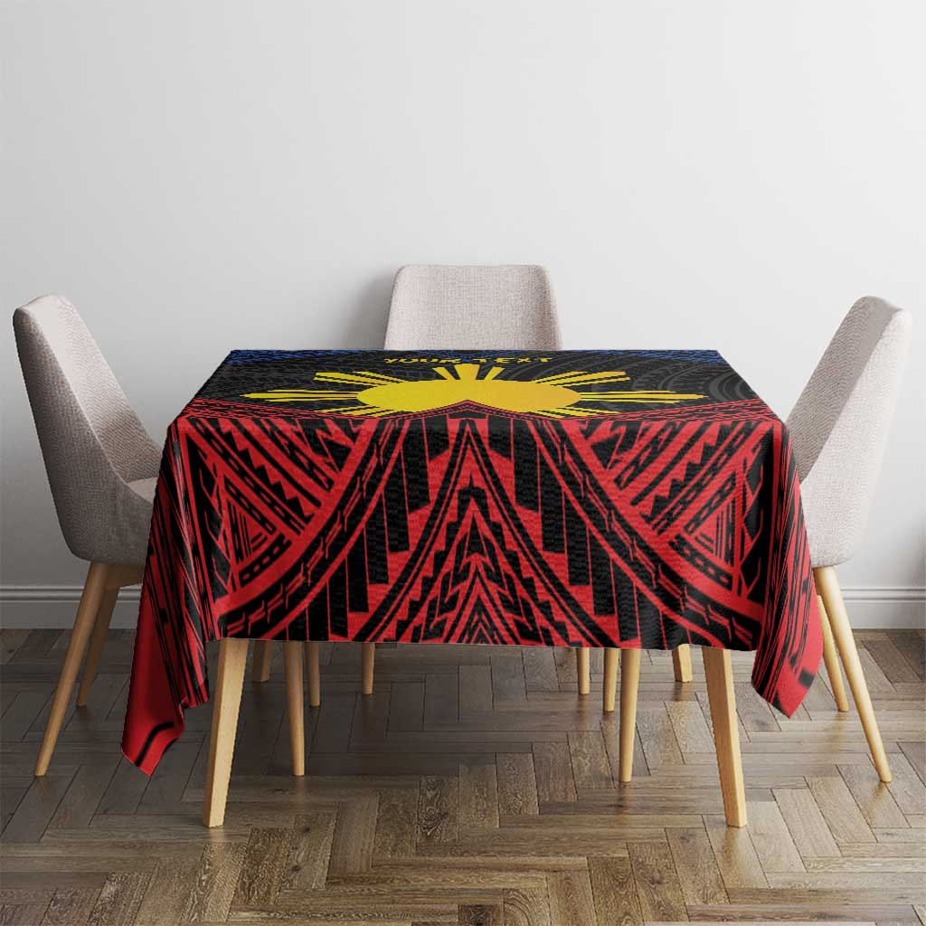 Personalized Philippines Tablecloth Polynesian Tribal Tattoo with Filipino Flag Motif