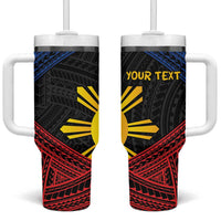 Personalized Philippines Tumbler With Handle Polynesian Tribal Tattoo with Filipino Flag Motif