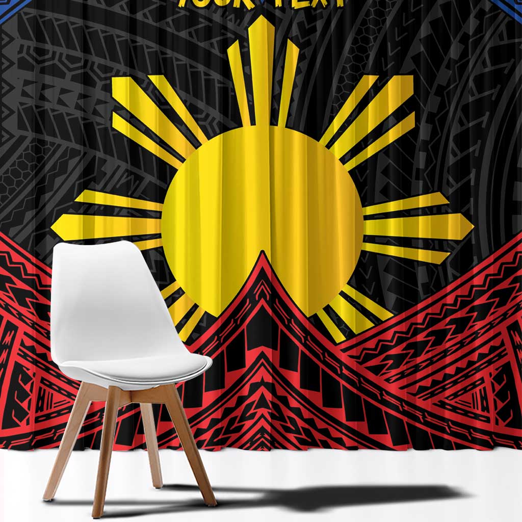 Personalized Philippines Window Curtain Polynesian Tribal Tattoo with Filipino Flag Motif