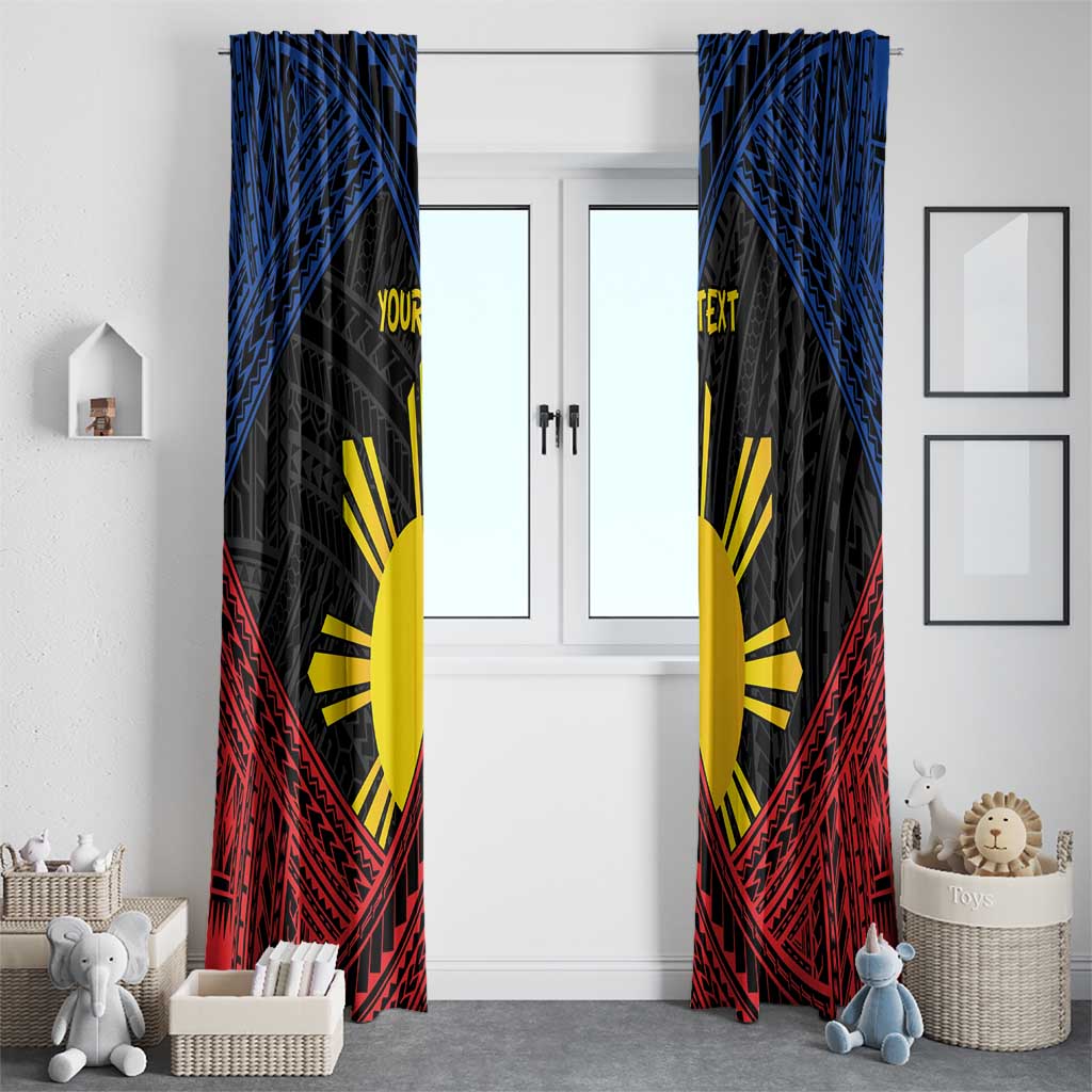 Personalized Philippines Window Curtain Polynesian Tribal Tattoo with Filipino Flag Motif