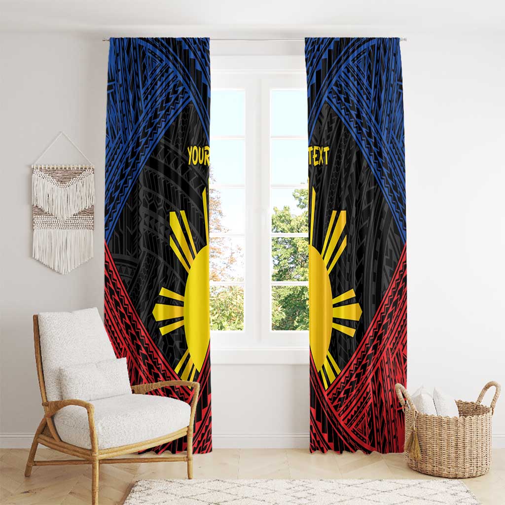 Personalized Philippines Window Curtain Polynesian Tribal Tattoo with Filipino Flag Motif
