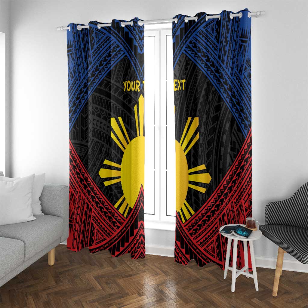 Personalized Philippines Window Curtain Polynesian Tribal Tattoo with Filipino Flag Motif