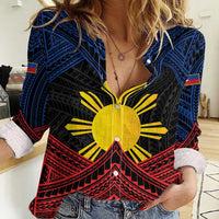 Personalized Philippines Women Casual Shirt Polynesian Tribal Tattoo with Filipino Flag Motif