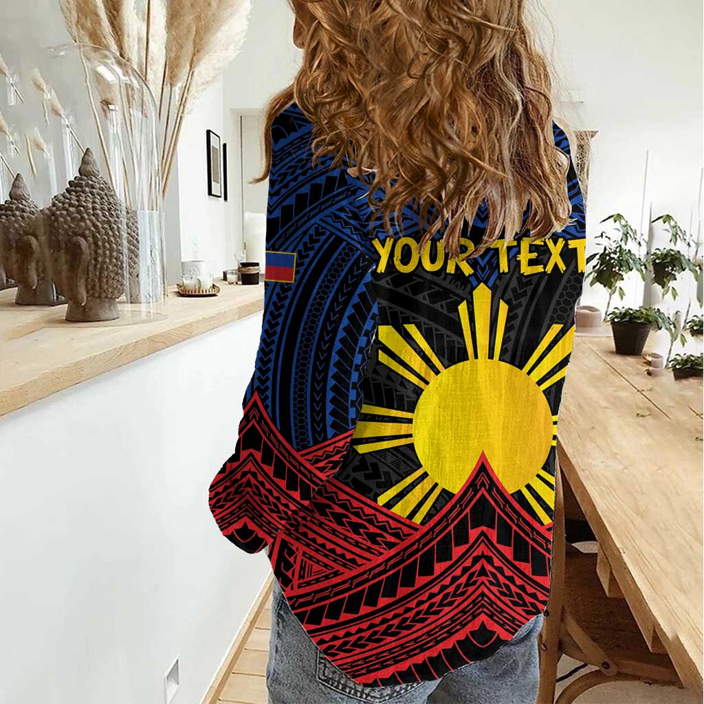 Personalized Philippines Women Casual Shirt Polynesian Tribal Tattoo with Filipino Flag Motif